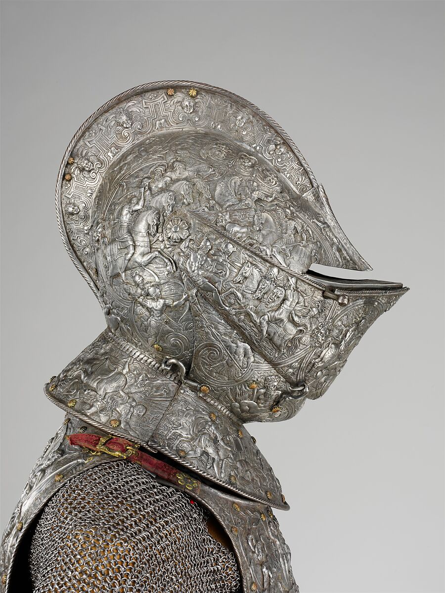 Portions of a Ceremonial Armor, Steel, copper alloy, gold, leather, textile, French
