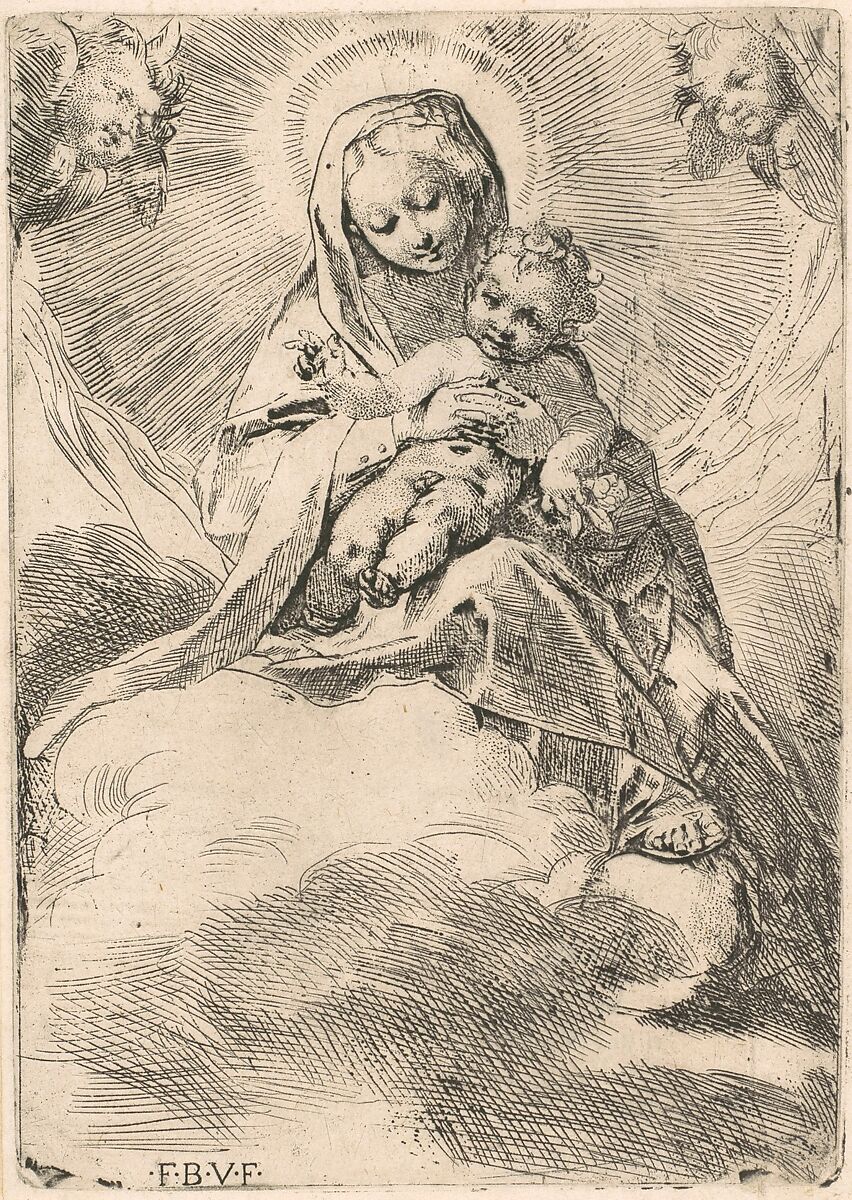 The Virgin seated on a cloud, Federico Barocci (Italian, Urbino ca. 1535–1612 Urbino), Etching with some engraving 