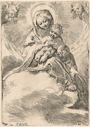 The Virgin seated on a cloud