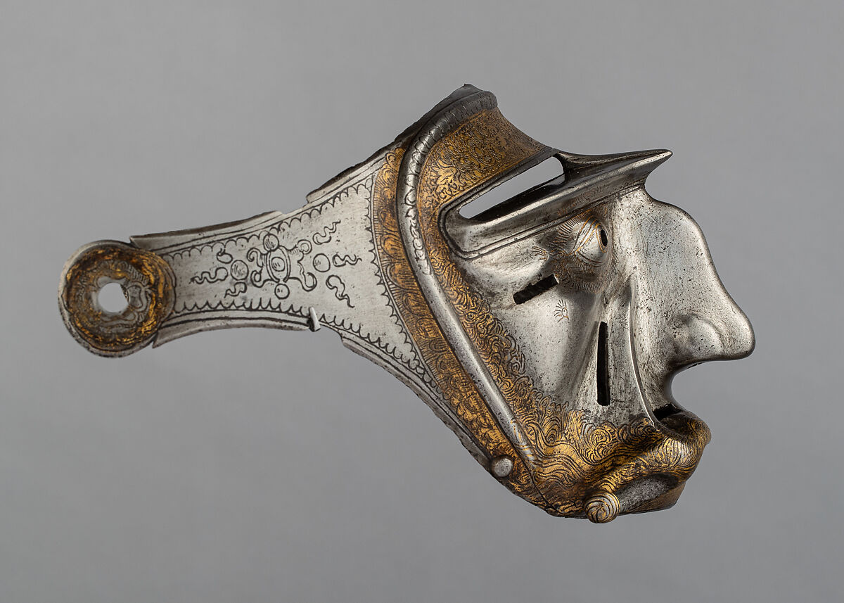 Mask Visor in Form of a Human Face, Attributed to Kolman Helmschmid (German, Augsburg 1471–1532), Steel, gold, German, Augsburg