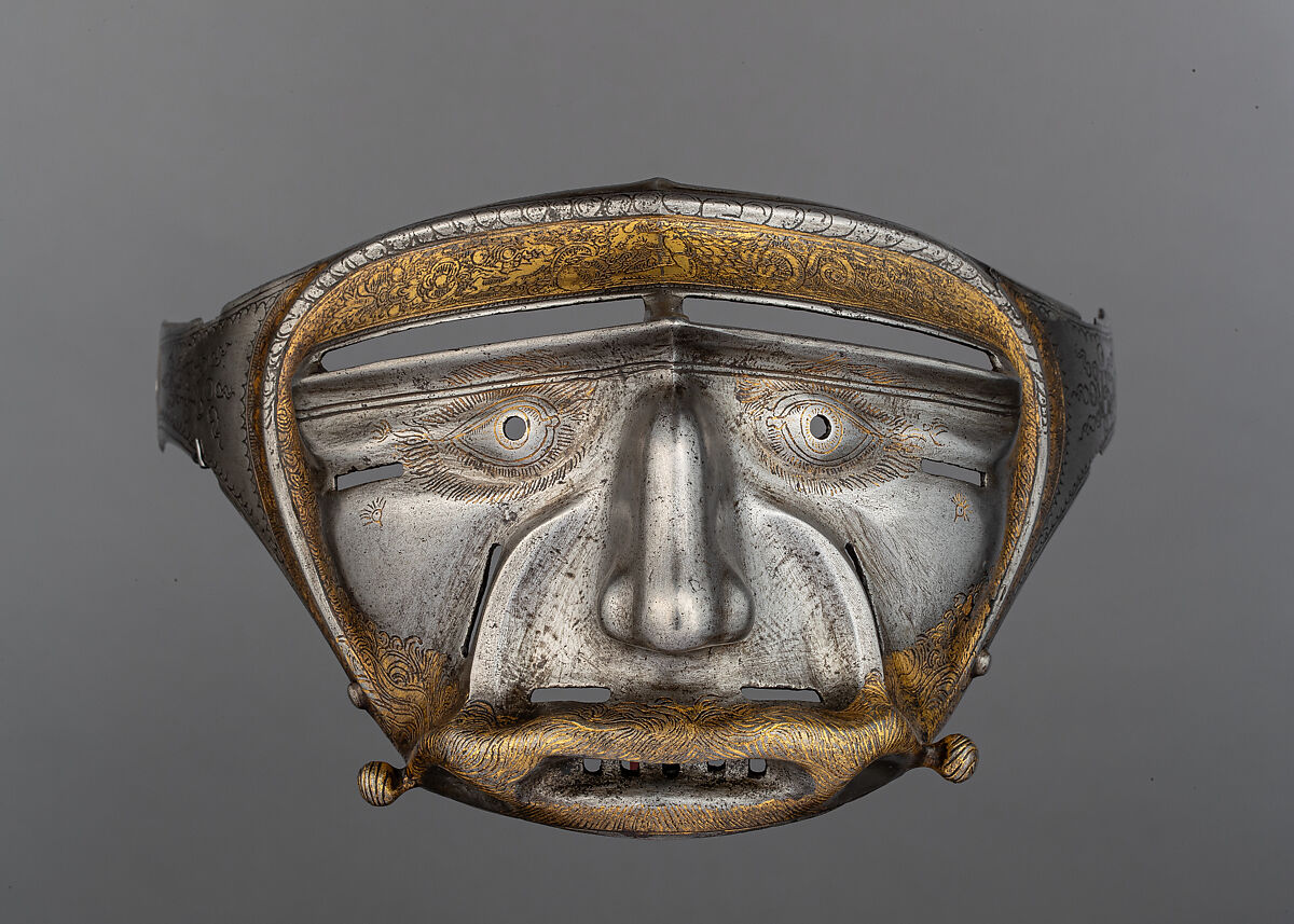 Mask Visor in Form of a Human Face, Kolman Helmschmid  German, Steel, gold, German, Augsburg
