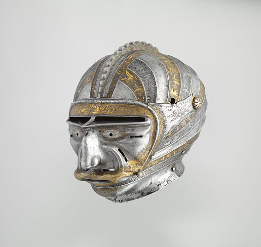 Close Helmet with Mask Visor in Form of a Human Face