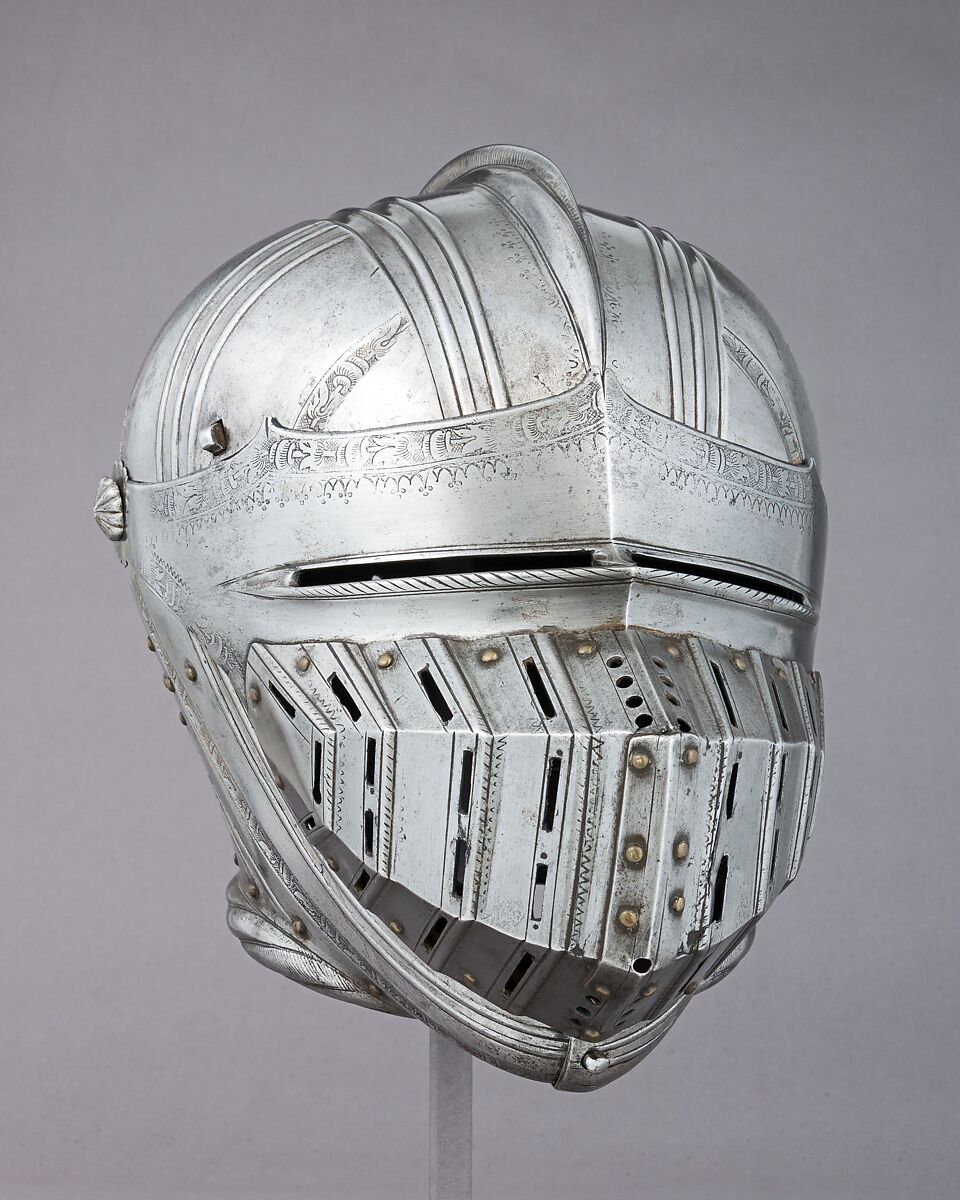 Armet for the Tourney, Attributed to Kolman Helmschmid (German, Augsburg 1471–1532), Steel, copper alloy, German, Augsburg