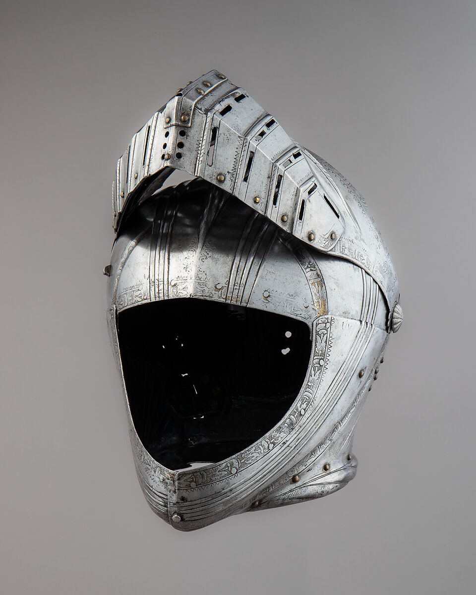 Armet for the Tourney, Attributed to Kolman Helmschmid (German, Augsburg 1471–1532), Steel, copper alloy, German, Augsburg