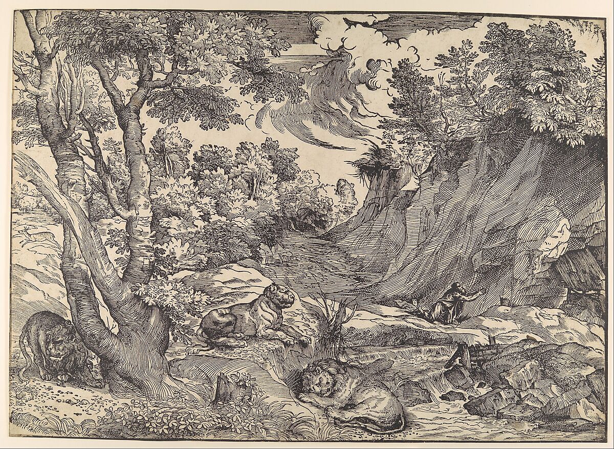 St. Jerome in the Wilderness, Attributed to Nicolò Boldrini (Italian, Vicenza ca. 1500–after 1566 Venice), Woodcut 