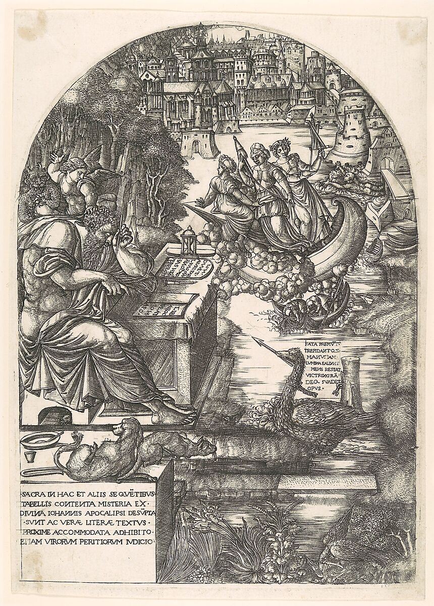 The artist Jean Duvet in the guise of St. John the Evangelist, sitting at a desk, Jean Duvet (French, ca. 1485–after 1561), Engraving