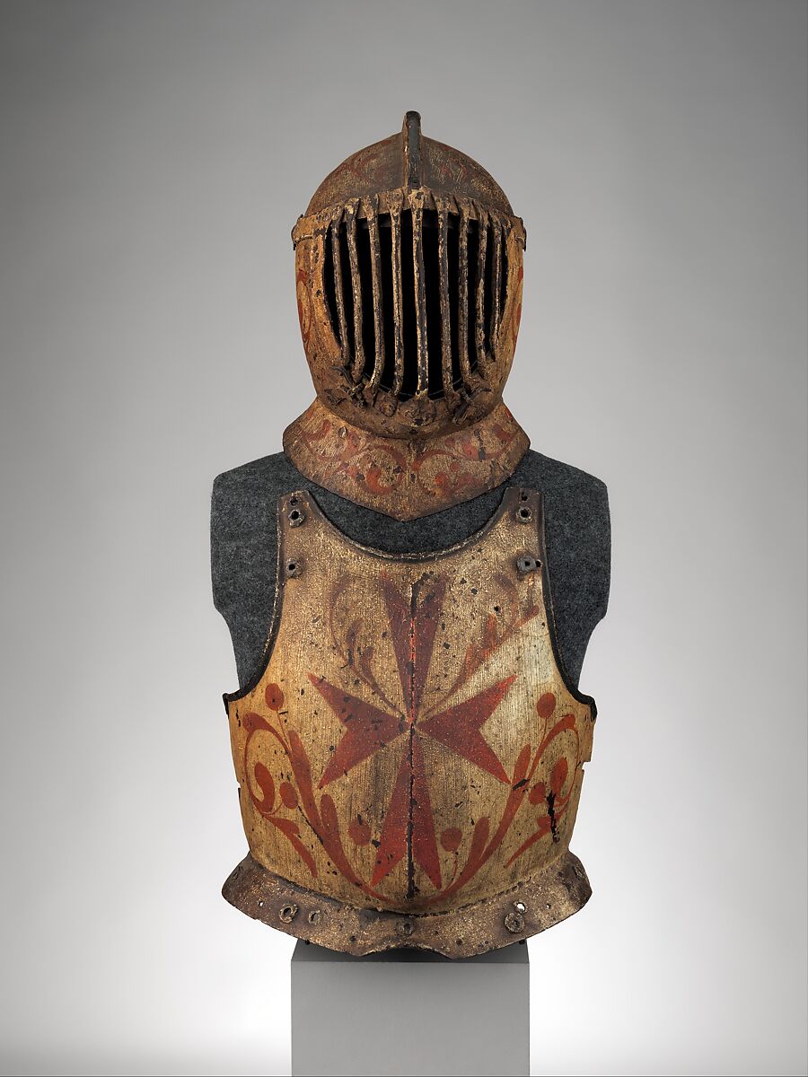 Helmet and Breastplate for the Gioco del Ponte, Steel, polychromy, lead, Italian