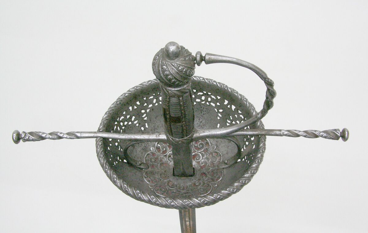 Cup-Hilted Rapier, Francesco Maria Rivolta (Italian, Milan, active second half of 17th century), Steel, iron wire, wood, textile (felt), Italian, Milan