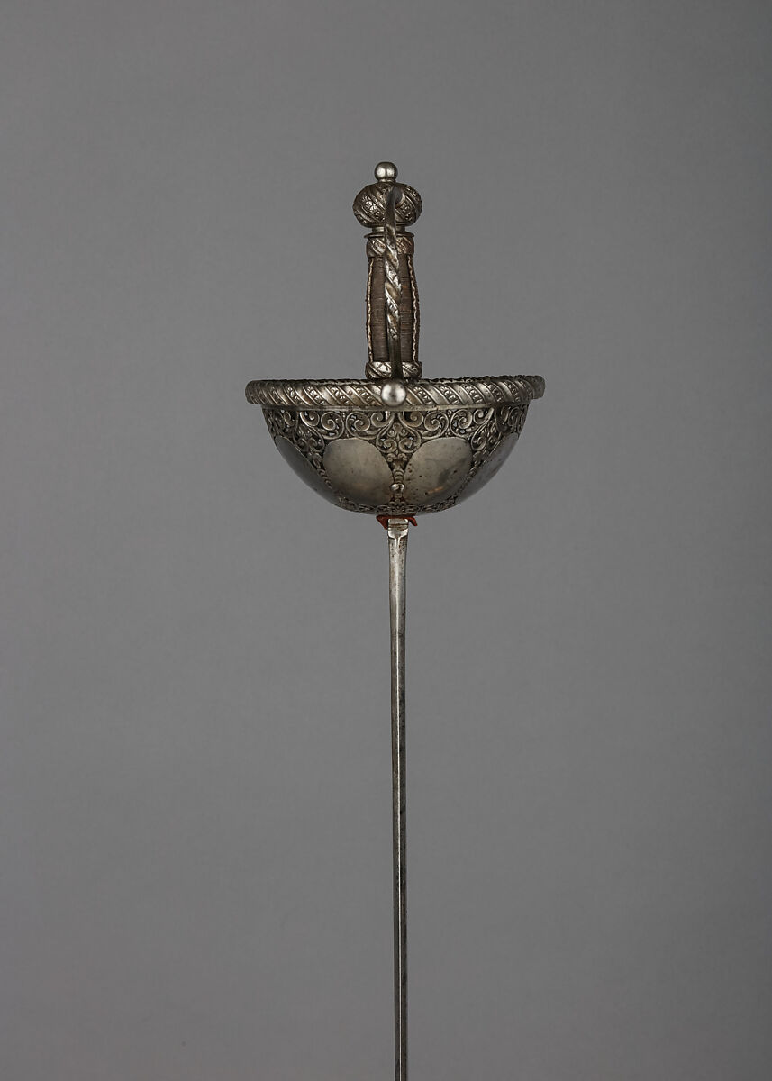 Cup-Hilted Rapier, Francesco Maria Rivolta (Italian, Milan, active second half of 17th century), Steel, iron wire, wood, textile (felt), Italian, Milan