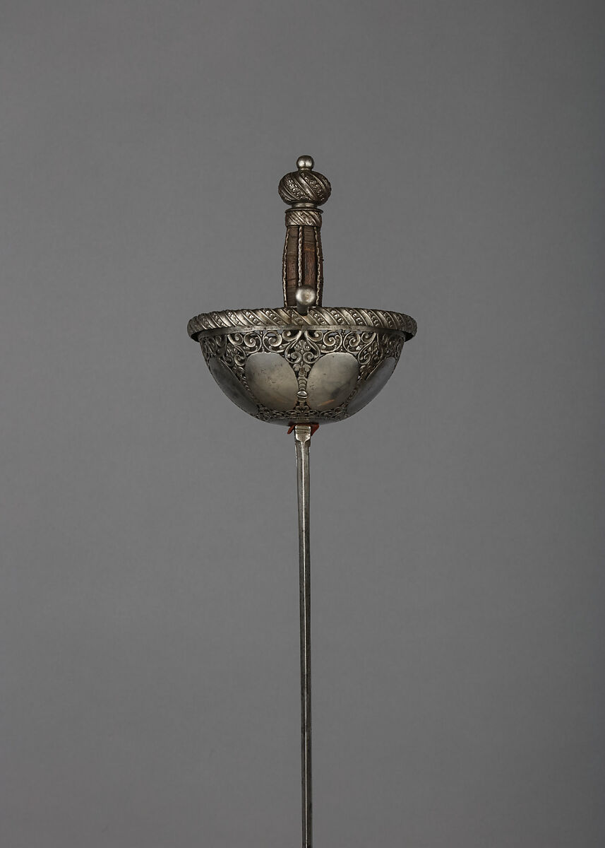 Cup-Hilted Rapier, Francesco Maria Rivolta (Italian, Milan, active second half of 17th century), Steel, iron wire, wood, textile (felt), Italian, Milan