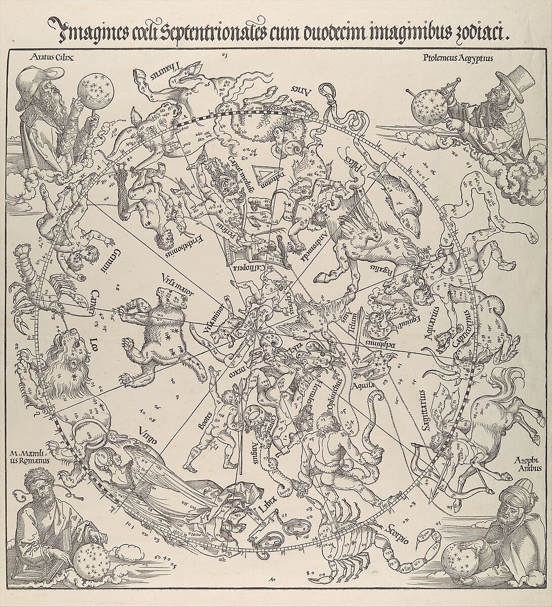 The Celestial Map- Northern Hemisphere, Albrecht Dürer (German, Nuremberg 1471–1528 Nuremberg), Woodcut 