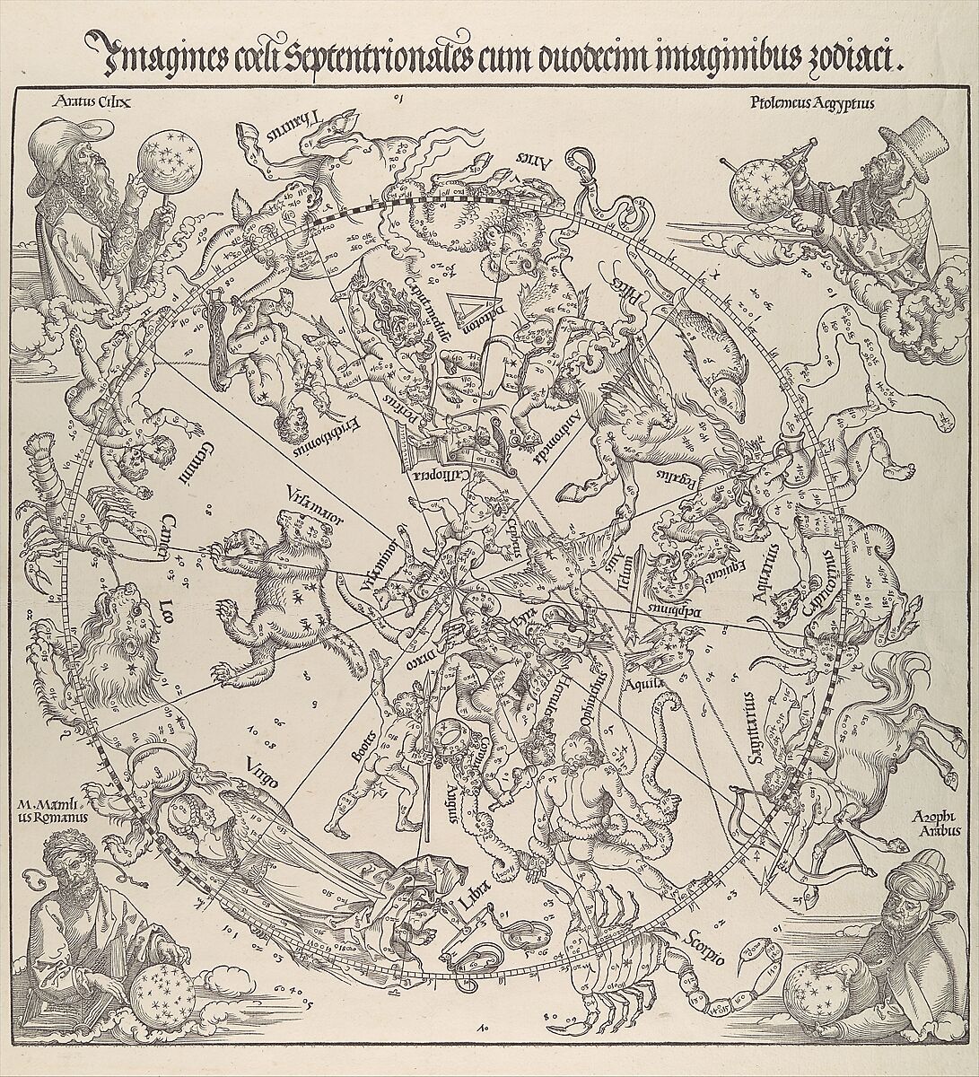 The Celestial Map- Northern Hemisphere, Albrecht Dürer  German, Woodcut