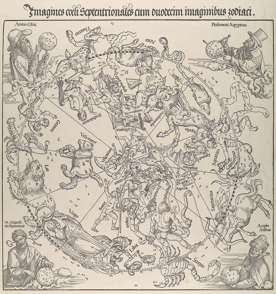 The Celestial Map- Northern Hemisphere, Albrecht Dürer (German, Nuremberg 1471–1528 Nuremberg), Woodcut