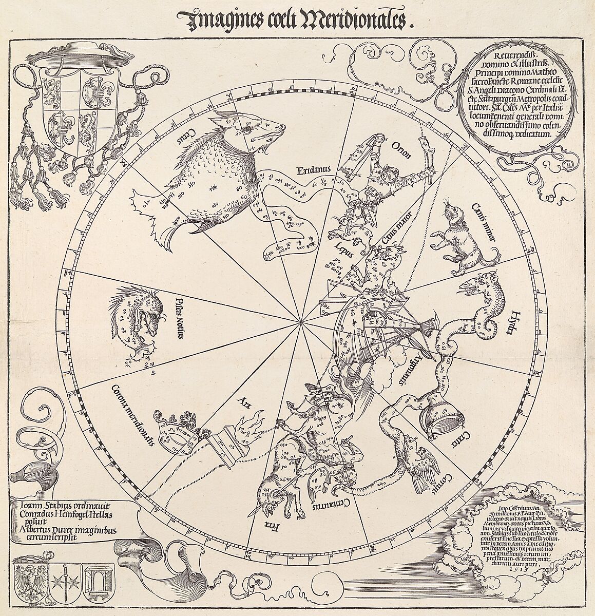 The Celestial Globe-Southern Hemisphere, Albrecht Dürer (German, Nuremberg 1471–1528 Nuremberg), Woodcut