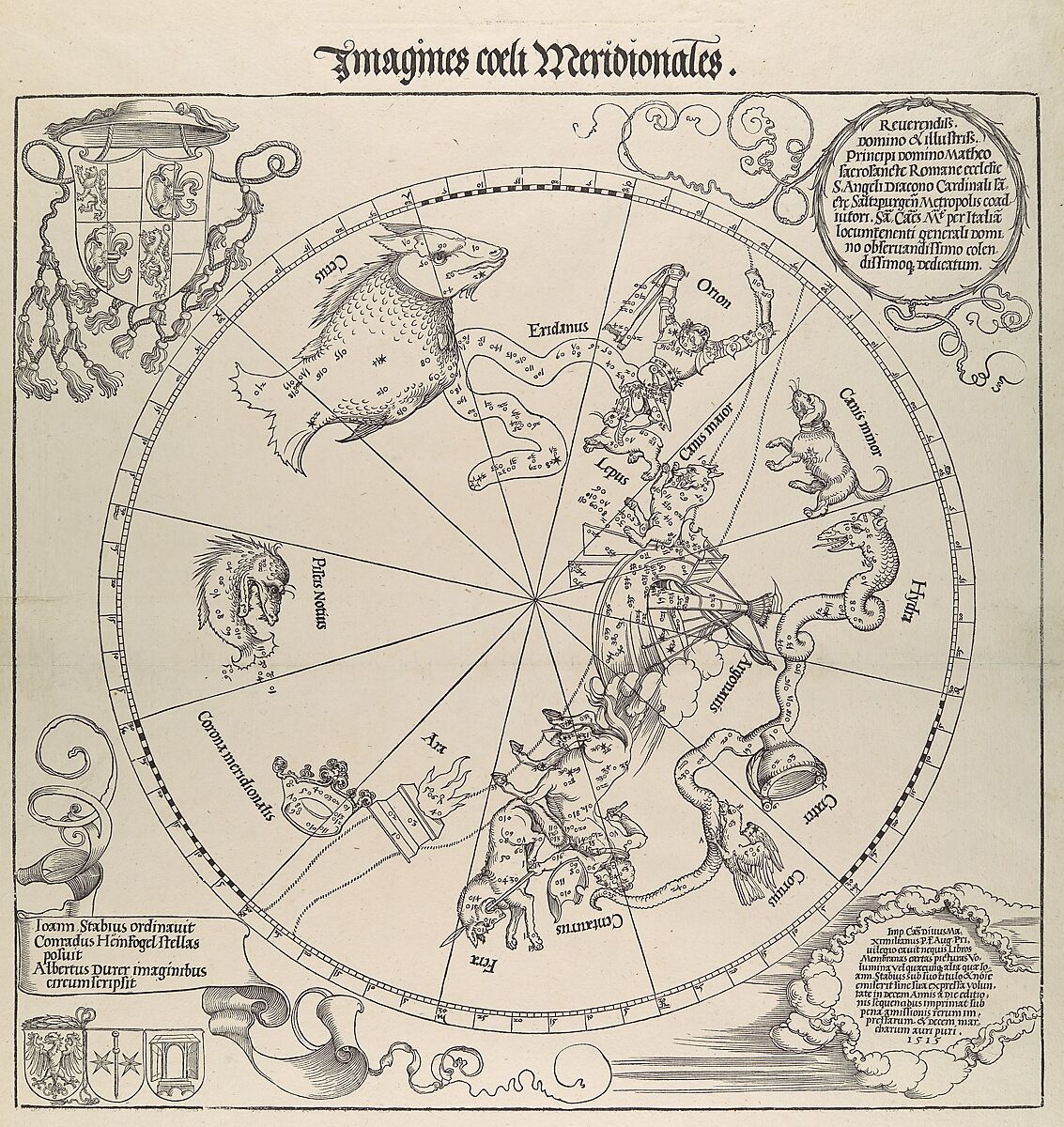 The Celestial Globe-Southern Hemisphere, Albrecht Dürer (German, Nuremberg 1471–1528 Nuremberg), Woodcut