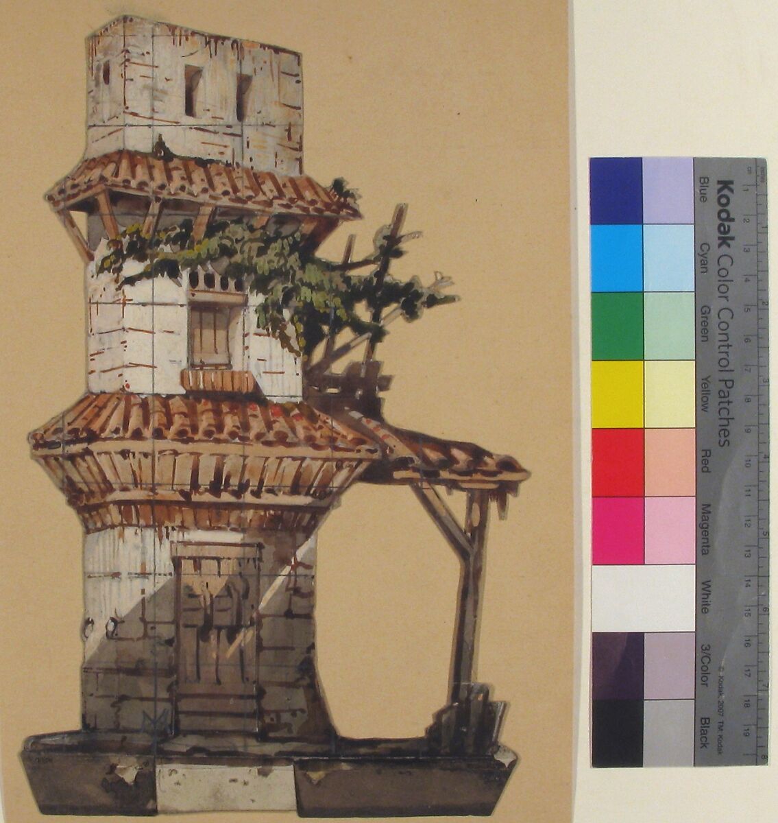 Design for a Stage Set at the Opéra, Paris, Eugène Cicéri (French, Paris 1813–1890 Fontainebleau), Graphite, brush and brown wash, and gouache