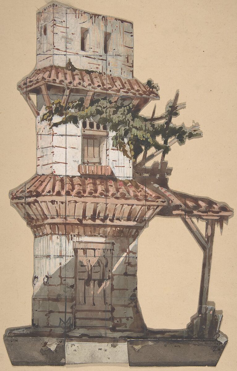 Design for a Stage Set at the Opéra, Paris, Eugène Cicéri (French, Paris 1813–1890 Fontainebleau), Graphite, brush and brown wash, and gouache 