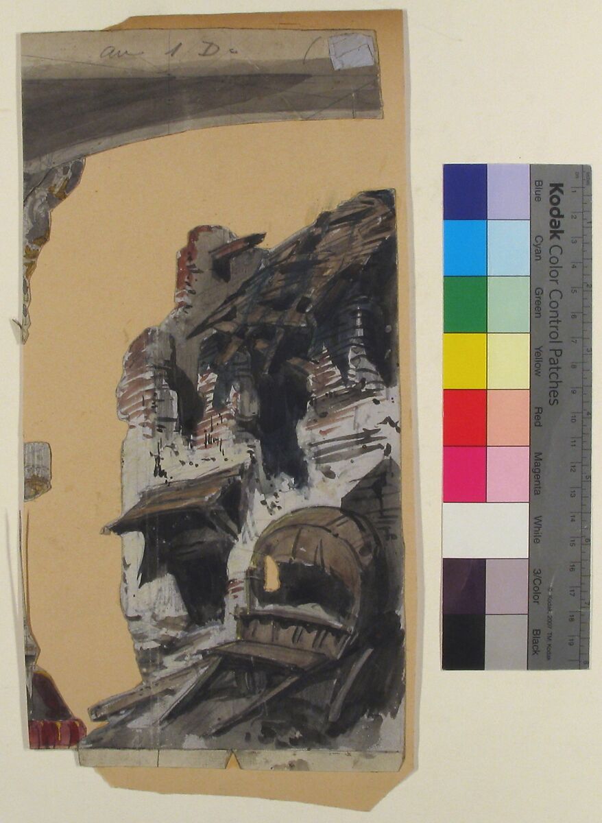 Design for a Stage Set at the Opéra, Paris, Eugène Cicéri (French, Paris 1813–1890 Fontainebleau), Graphite, brush and gray, black, and brown wash, and gouache