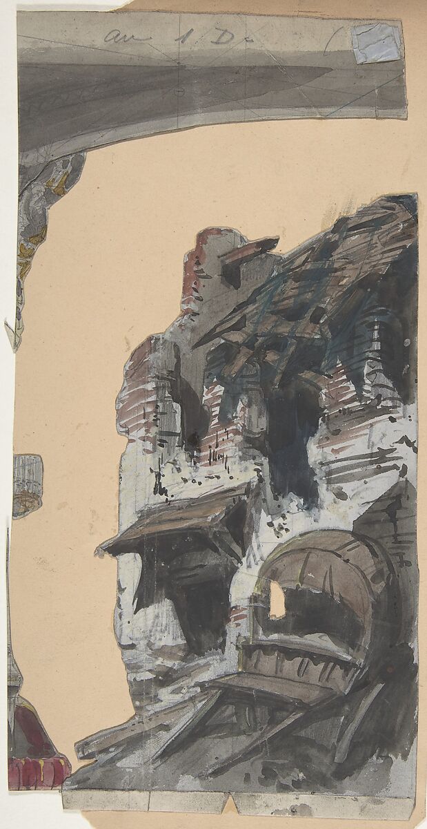 Design for a Stage Set at the Opéra, Paris, Eugène Cicéri (French, Paris 1813–1890 Fontainebleau), Graphite, brush and gray, black, and brown wash, and gouache 