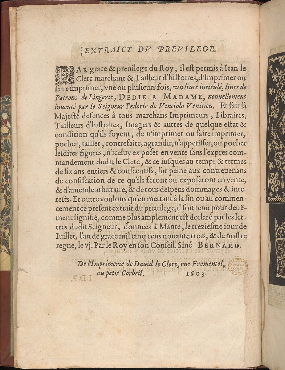 Les Secondes Oeuvres, et Subtiles Inventions De Lingerie du Seigneur Federic de Vinciolo Venitien, Federico de Vinciolo (Italian, active Paris, ca. 1587–99), Woodcut