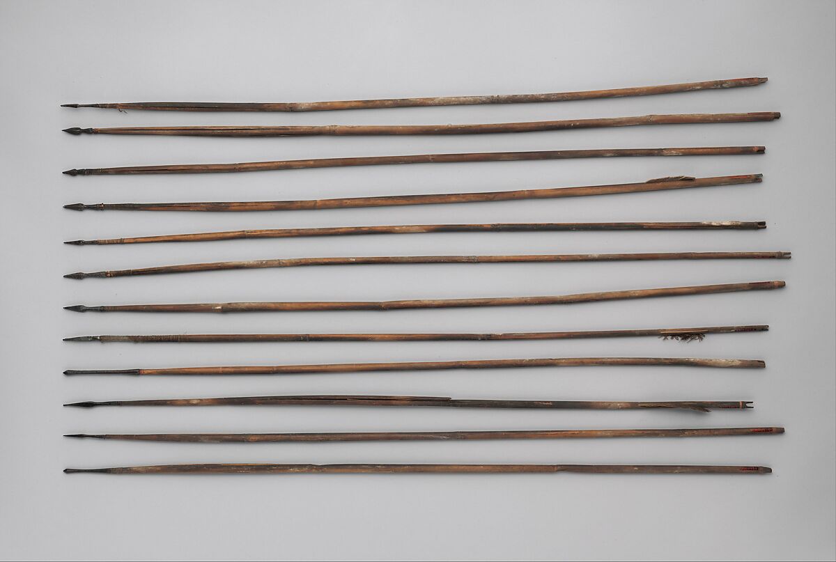 Twelve Arrows, Iron, wood (reed or bamboo), feathers, Tibetan 