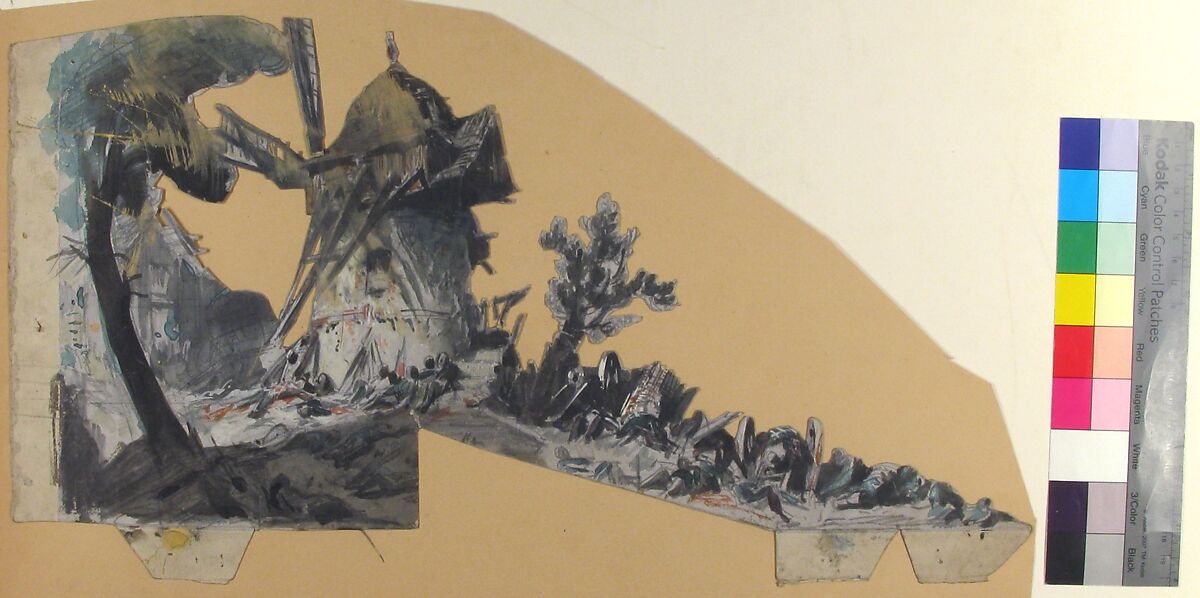 Design for a Stage Set at the Opéra, Paris: Lighthouse, Eugène Cicéri (French, Paris 1813–1890 Fontainebleau), Graphite, brush and gray and green wash, and gouache