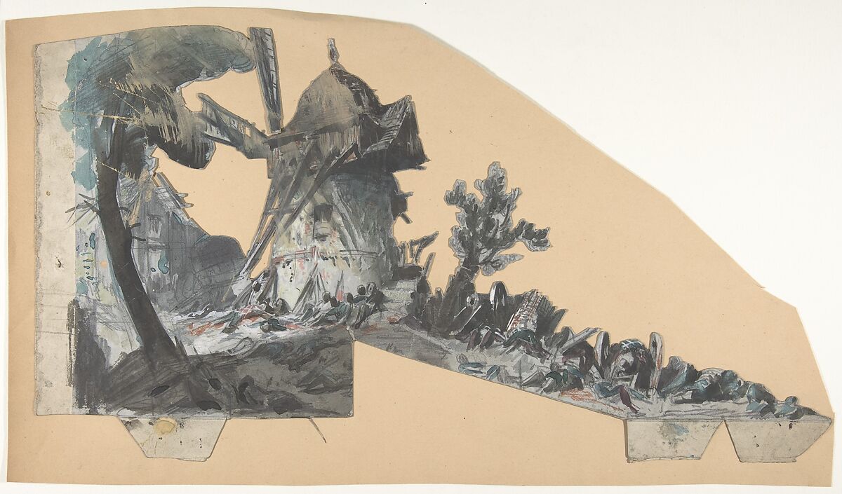 Design for a Stage Set at the Opéra, Paris: Lighthouse, Eugène Cicéri (French, Paris 1813–1890 Fontainebleau), Graphite, brush and gray and green wash, and gouache 