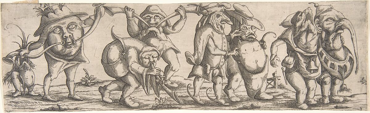 Procession of Monstrous Figures, Wendel Dietterlin, the Younger (German, active Strasbourg ca. 1614–69), Etching, frieze of 8 plates
