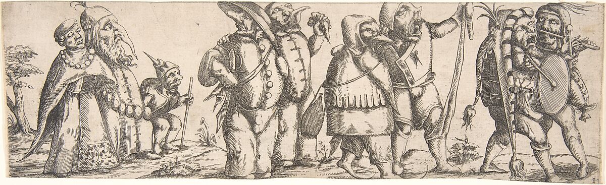 Procession of Monstrous Figures, Wendel Dietterlin, the Younger (German, active Strasbourg ca. 1614–69), Etching, frieze of 8 plates 