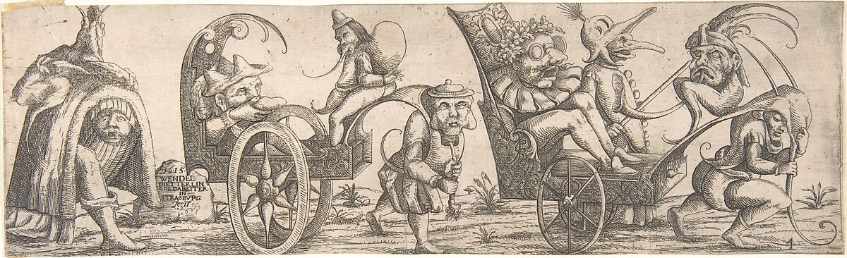 Procession of Monstrous Figures, Wendel Dietterlin, the Younger (German, active Strasbourg ca. 1614–69), Etching, frieze of 8 plates