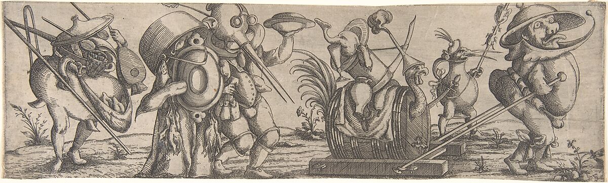 Procession of Monstrous Figures, Wendel Dietterlin, the Younger (German, active Strasbourg ca. 1614–69), Etching, frieze of 8 plates