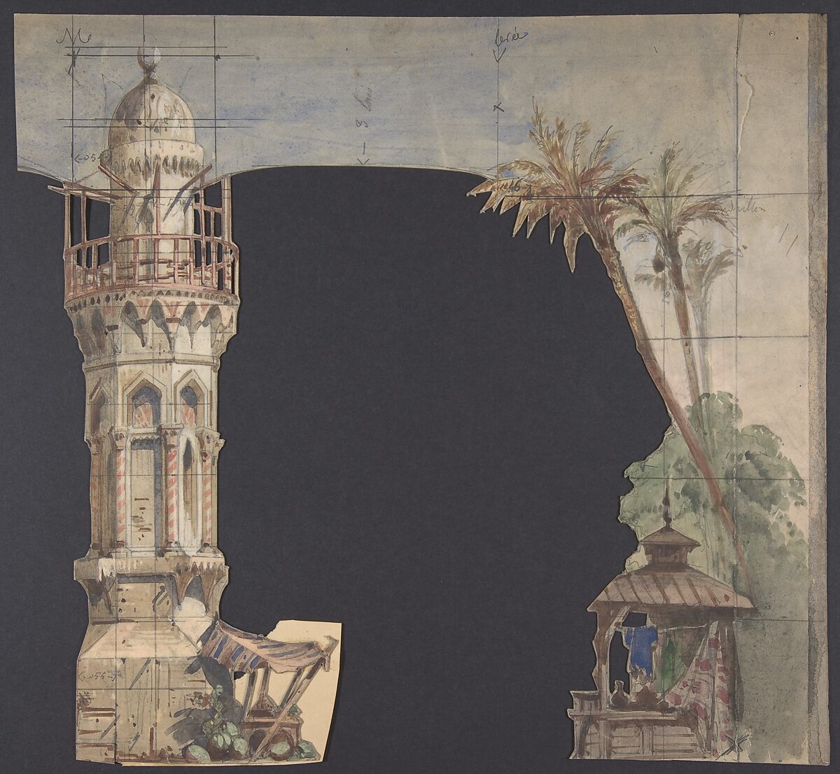 Design for a Stage Set at the Opéra, Paris, Eugène Cicéri (French, Paris 1813–1890 Fontainebleau), Watercolor and graphite 