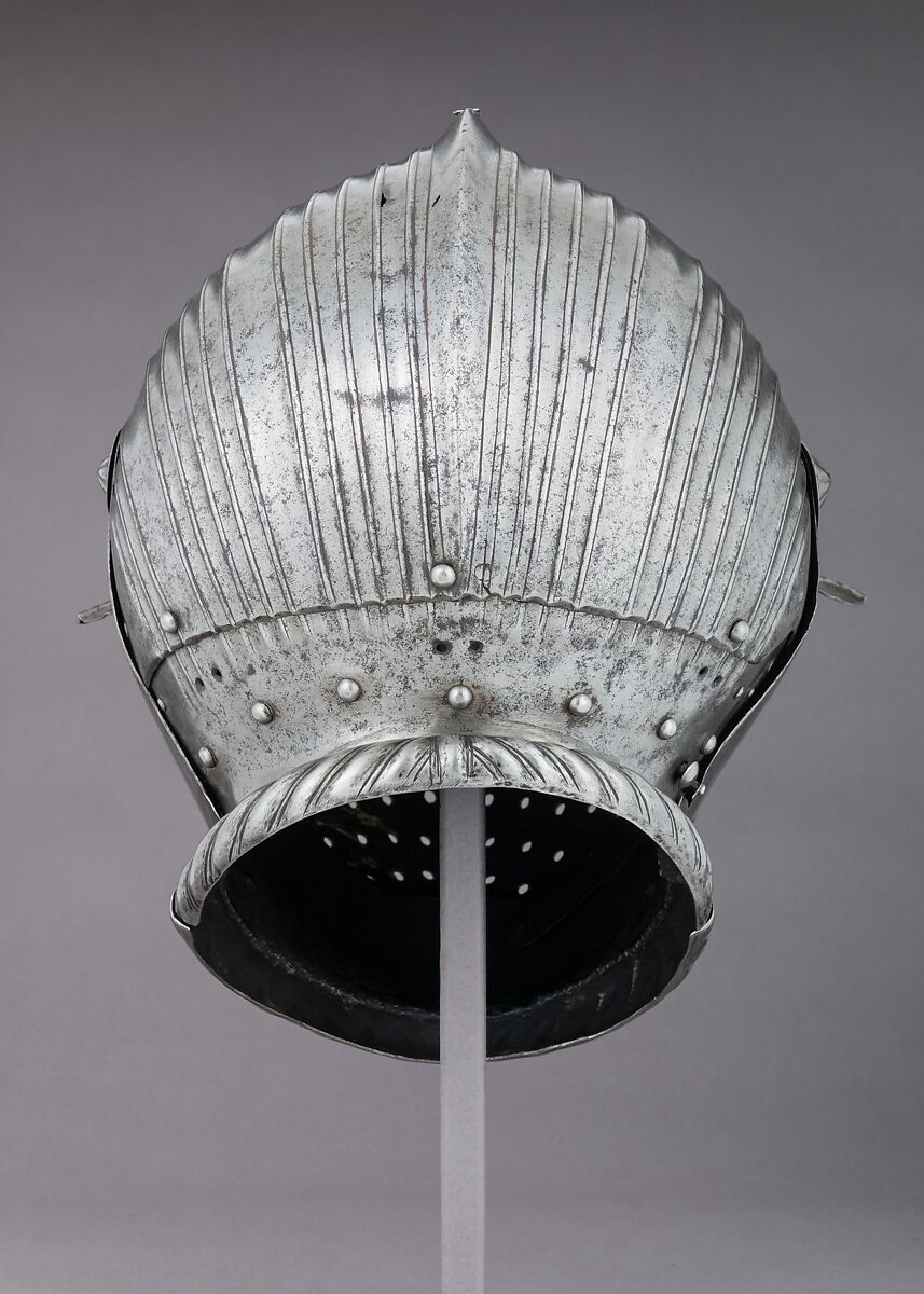 Armor, Helmet, pauldrons, and vambraces attributed to Kolman Helmschmid (German, Augsburg 1471–1532), Steel, leather, German, Augsburg