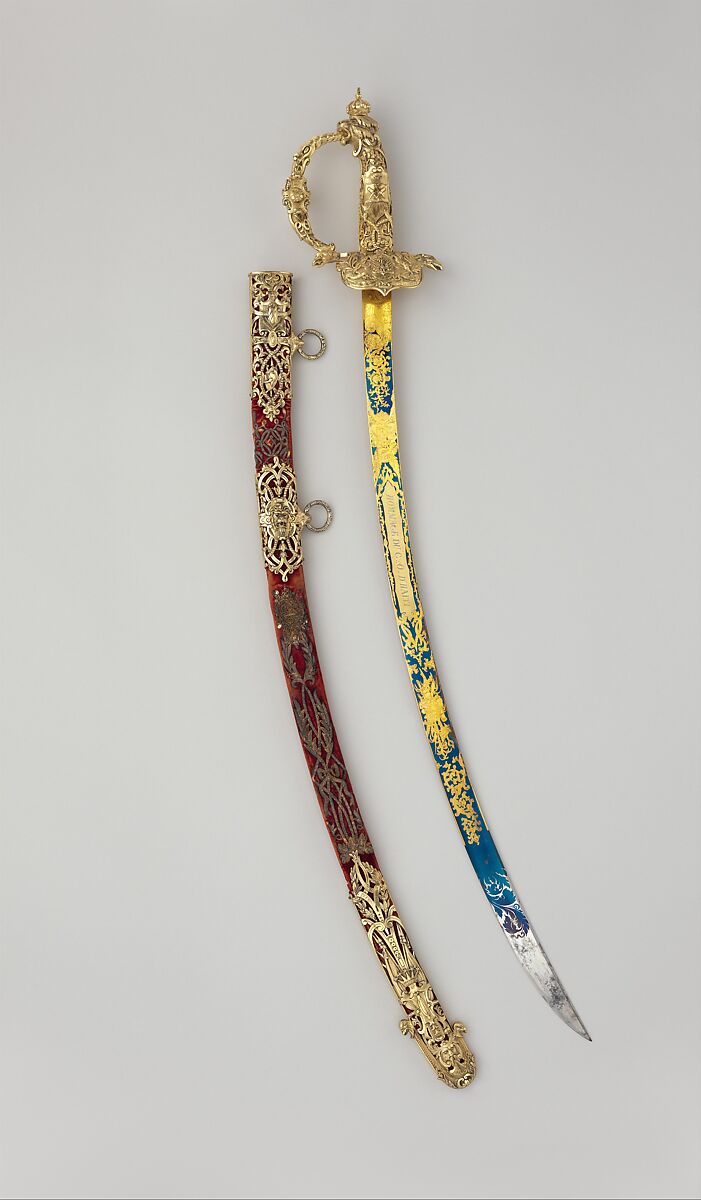 Sword with Scabbard of Faustin I (1782–1867), Emperor of Haiti, Robert Mole (British, Birmingham,1800–1856), Steel, silver, gold, wood, textile (velvet), British, Birmingham 