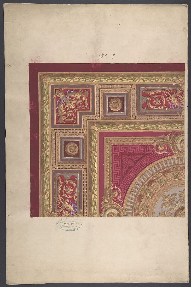Design for a Carpet, Anonymous, French, 19th century, Pen and black ink, gouache 