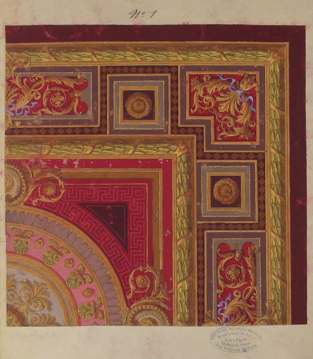 Design for a Carpet, Anonymous, French, 19th century, Pen and black ink, gouache