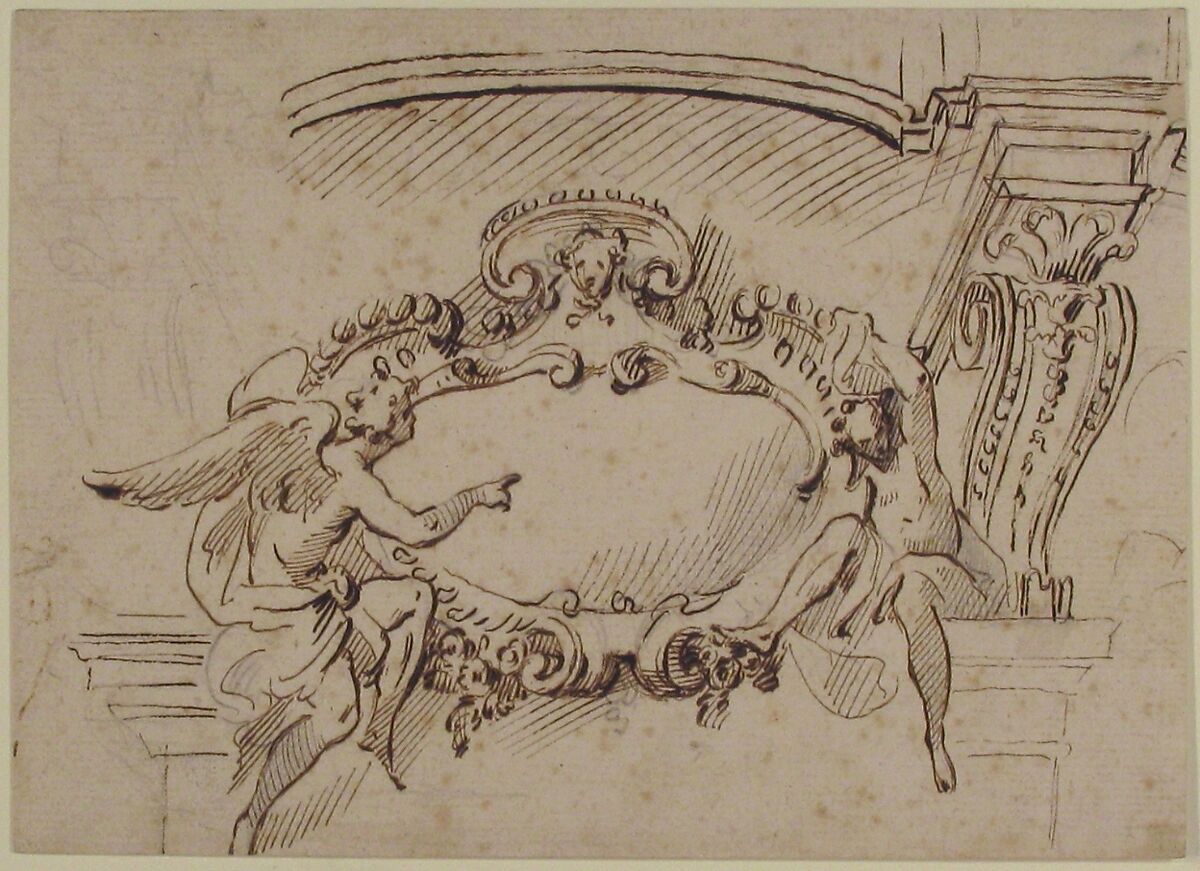 Design with a Cartouche, Anonymous, French, 19th century, Graphite, pen and brown ink