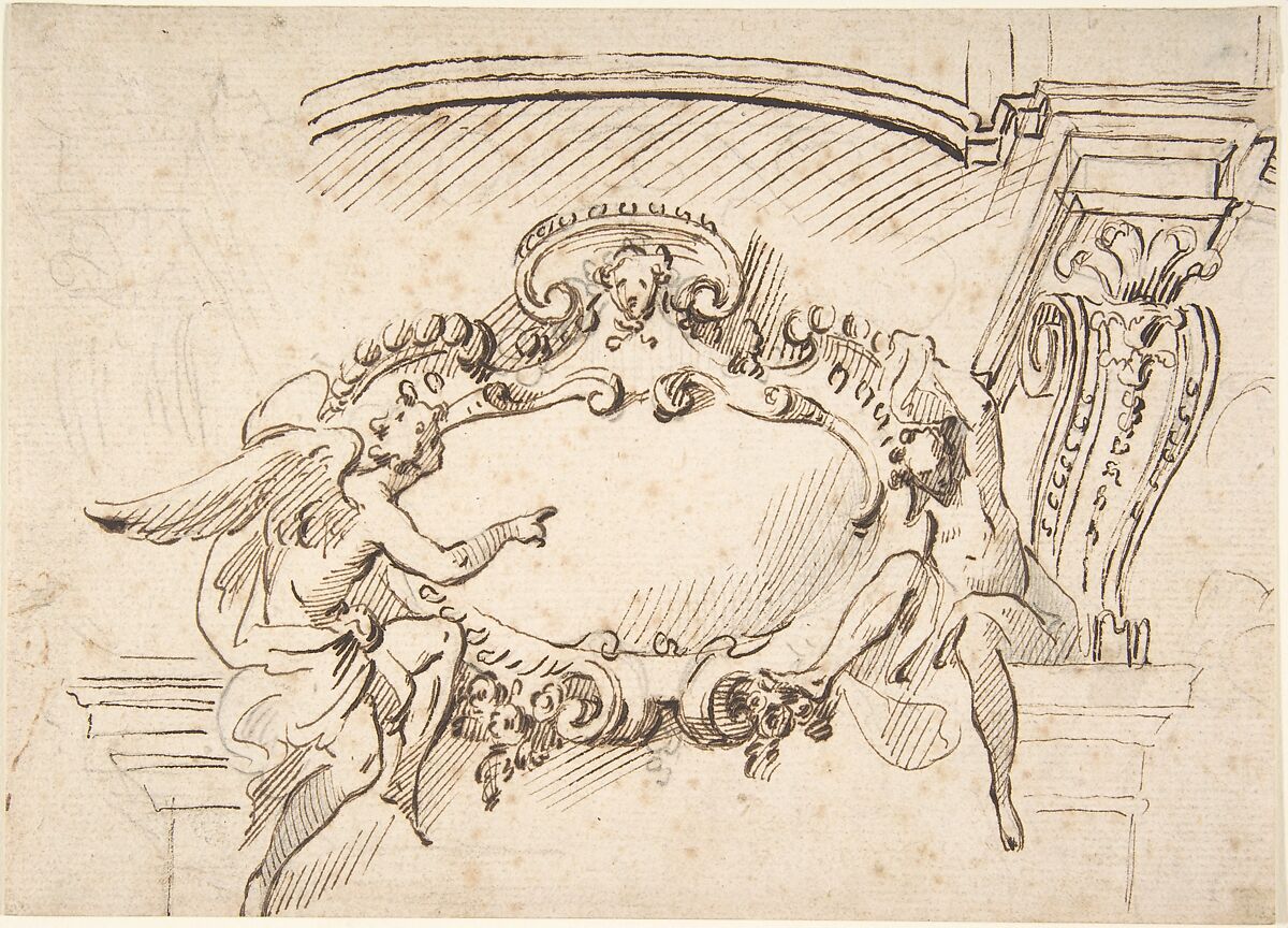 Design with a Cartouche, Anonymous, French, 19th century, Graphite, pen and brown ink 