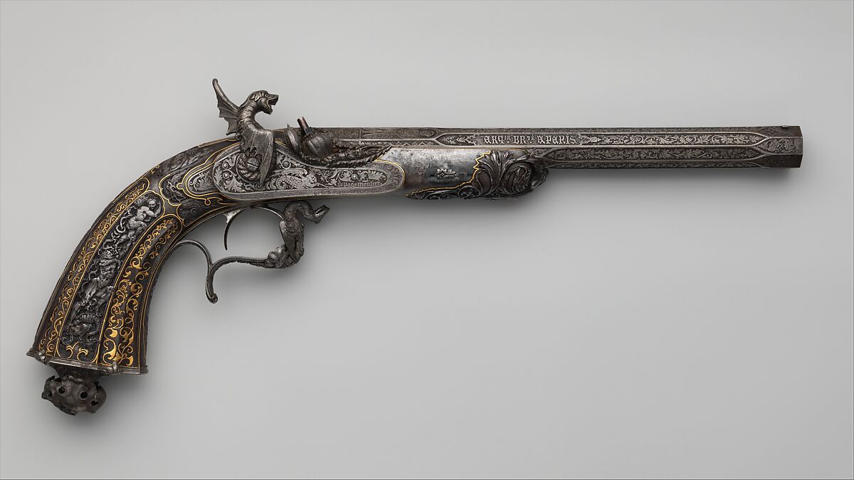 Two Percussion Exhibition Pistols, Signed by Gilles Michel Louis Moutier-Le Page (French,  1810–1887), Steel, gold, French