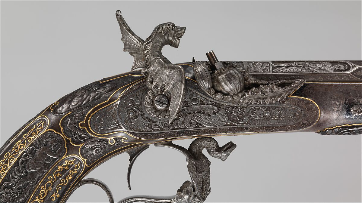 Two Percussion Exhibition Pistols, Signed by Gilles Michel Louis Moutier-Le Page (French,  1810–1887), Steel, gold, French