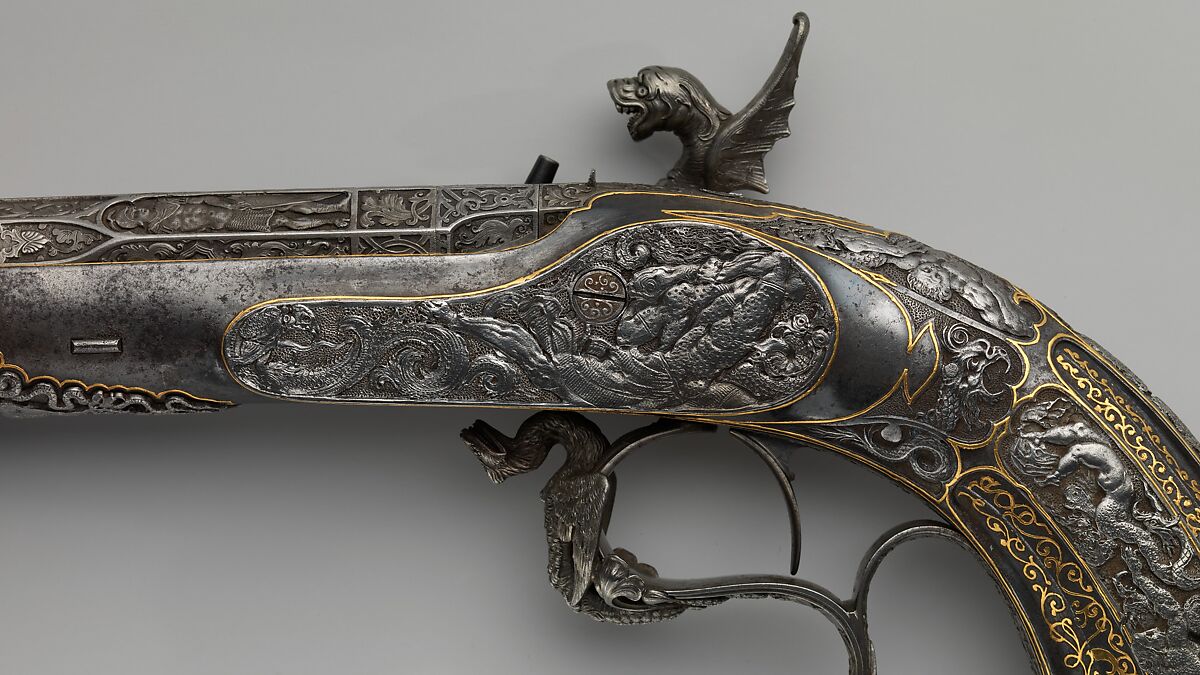 Two Percussion Exhibition Pistols, Signed by Gilles Michel Louis Moutier-Le Page (French,  1810–1887), Steel, gold, French