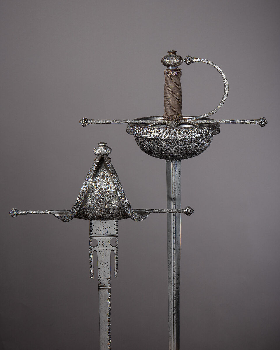 Cup-Hilted Rapier and Matching Parrying Dagger, Steel, iron, Italian, possibly Naples 