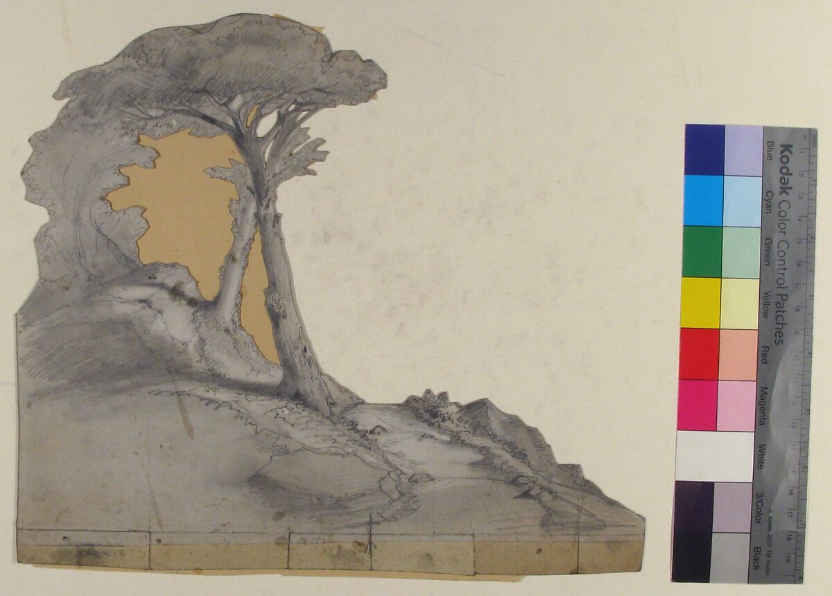 Design for a Stage Set at the Opéra, Paris, Eugène Cicéri (French, Paris 1813–1890 Fontainebleau), Graphite, heightened with white