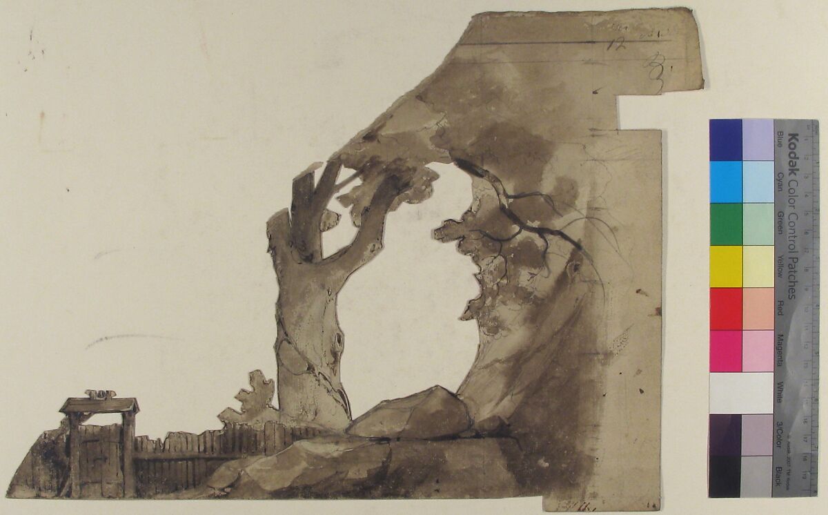 Design for a Stage Set at the Opéra, Paris, Eugène Cicéri (French, Paris 1813–1890 Fontainebleau), Brush and brown wash, over graphite
