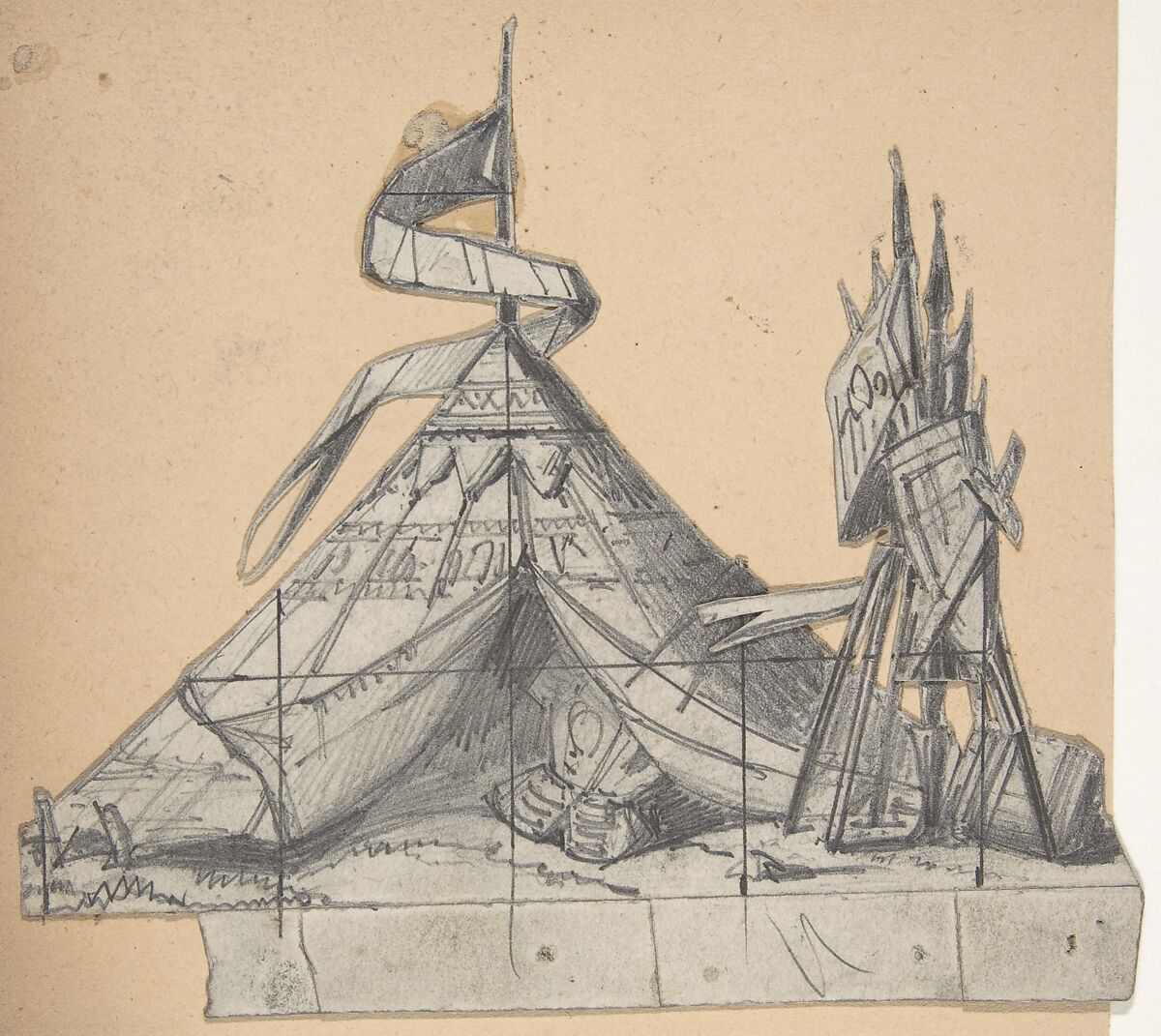Design for a Stage Set at the Opéra, Paris: A Tent, Eugène Cicéri (French, Paris 1813–1890 Fontainebleau), Graphite 