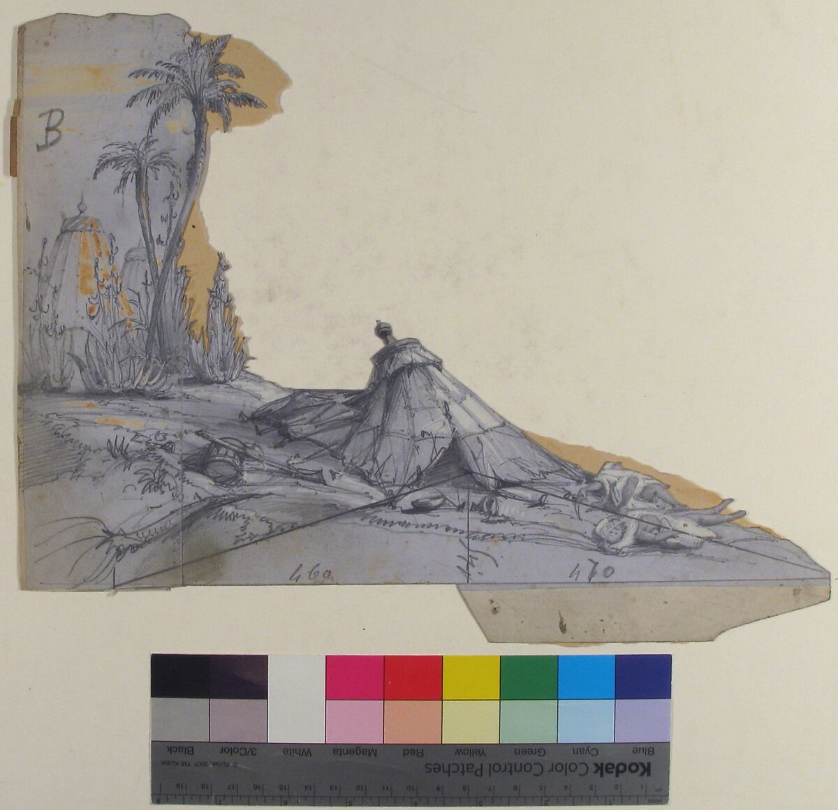 Design for a Stage Set at the Opéra, Paris: A Tent, Eugène Cicéri (French, Paris 1813–1890 Fontainebleau), Graphite, heightened with white
