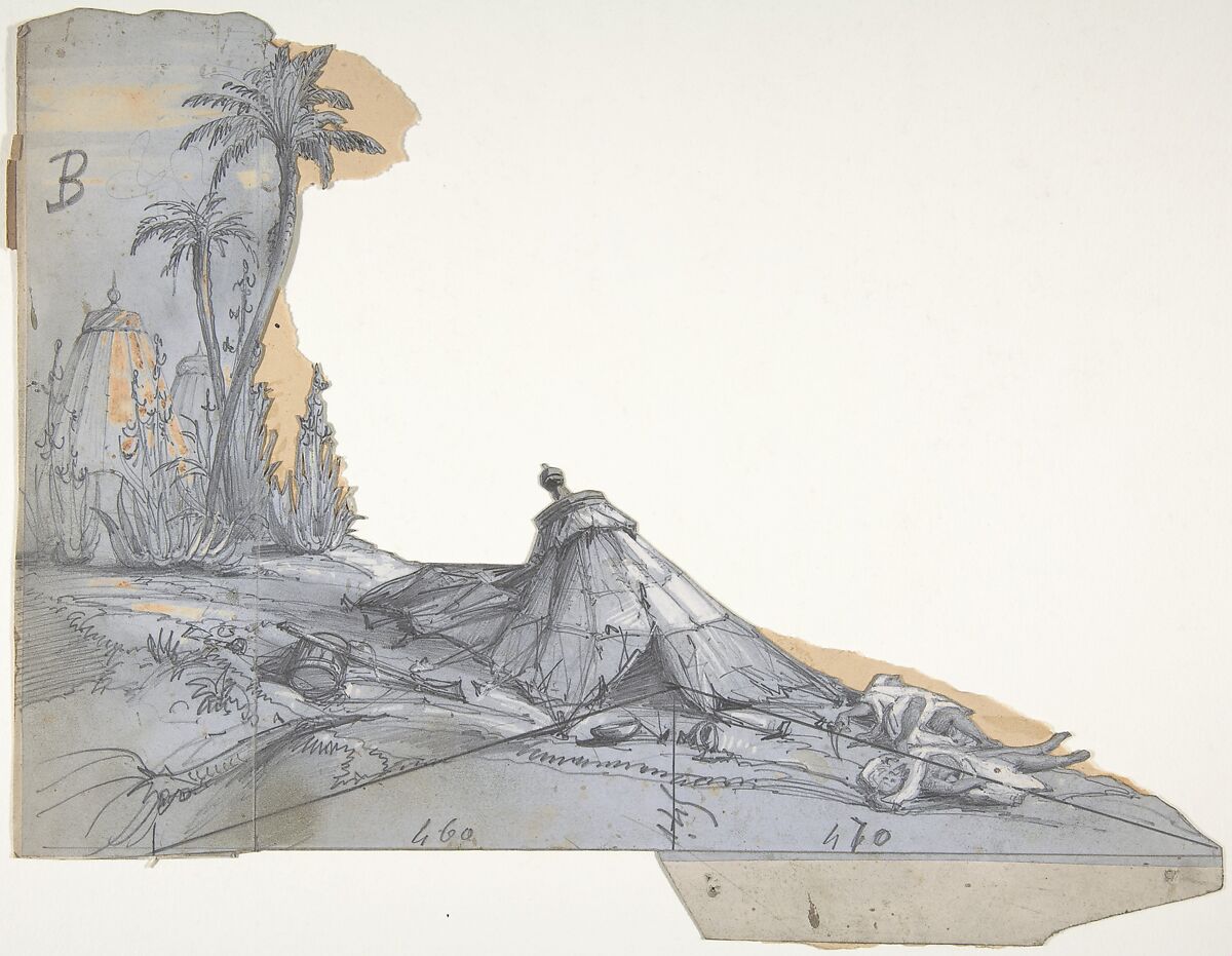 Design for a Stage Set at the Opéra, Paris: A Tent, Eugène Cicéri (French, Paris 1813–1890 Fontainebleau), Graphite, heightened with white 