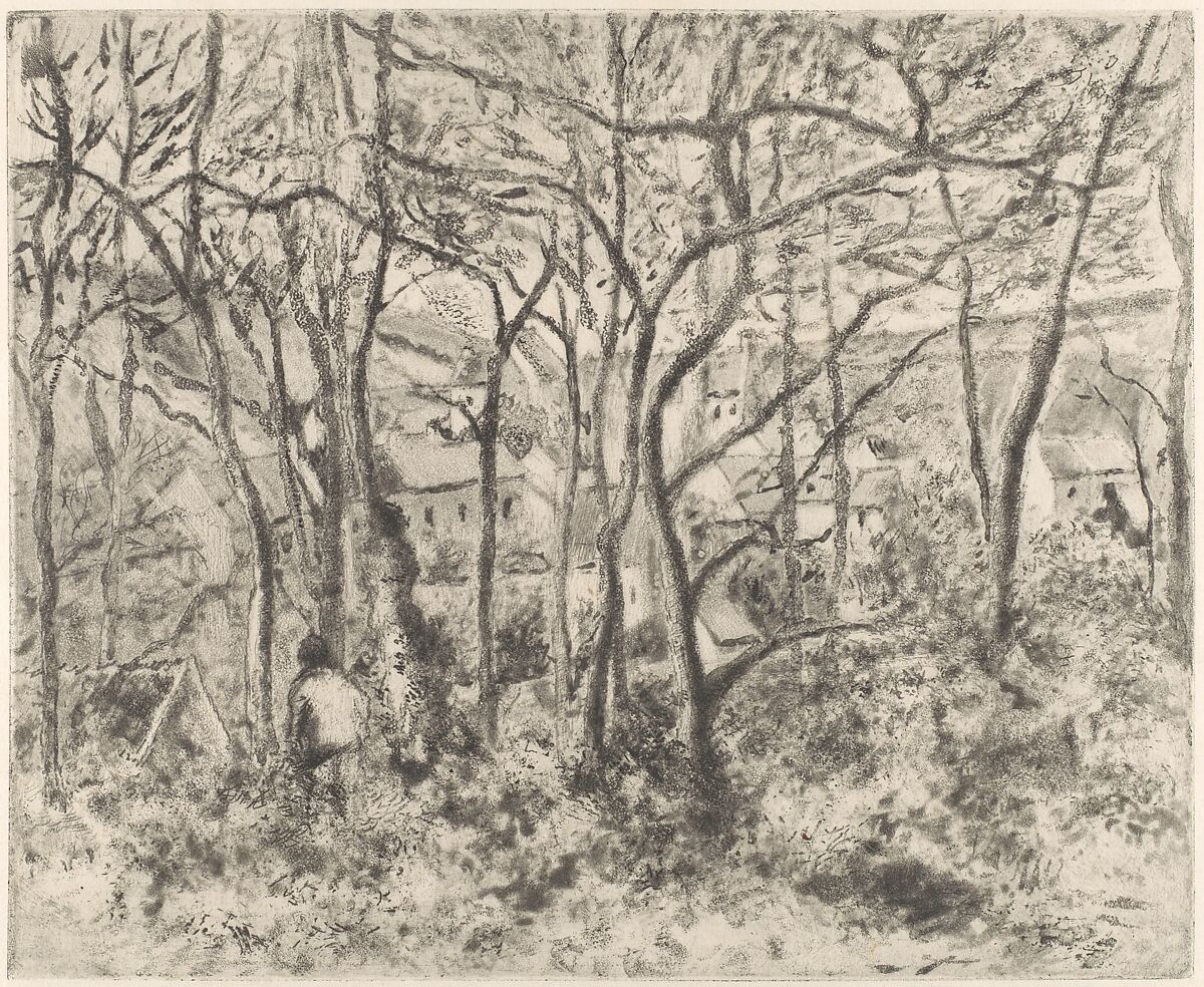 The Woods at L'Hermitage, Pontoise, Camille Pissarro  French, Softground etching, aquatint, and drypoint on china paper; sixth state (per Shapiro)