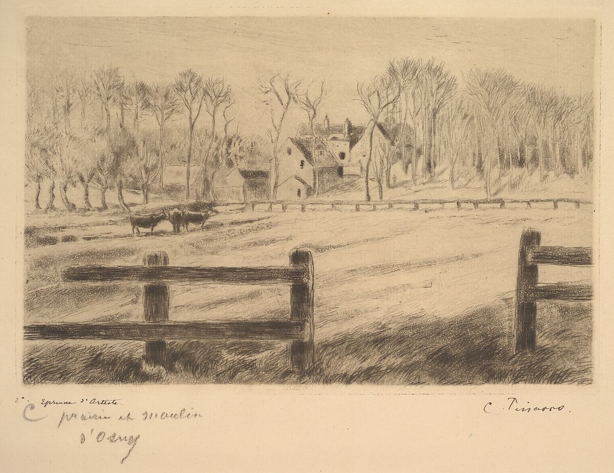 Field and Mill at Osny, 1885, Camille Pissarro (French, Charlotte Amalie, Saint Thomas 1830–1903 Paris), Etching, drypoint, and aquatint on laid paper (Van Gelder); sixth state of six 