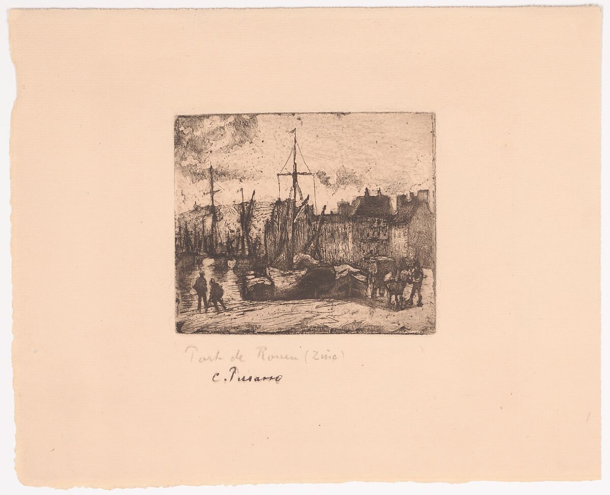 The Port of Rouen, Camille Pissarro (French, Charlotte Amalie, Saint Thomas 1830–1903 Paris), Etching, aquatint, and drypoint on laid paper; second state of two 